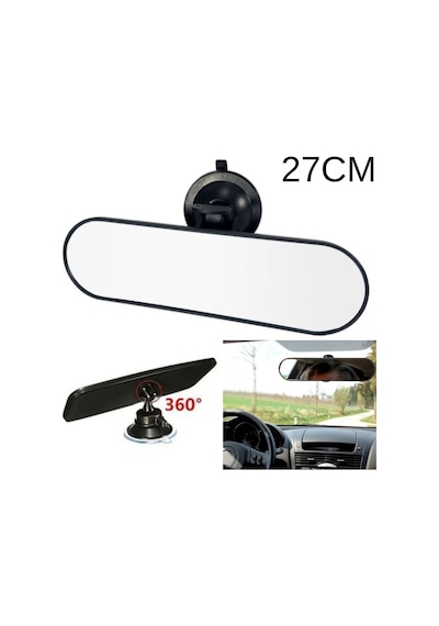 Ayna İç Dikiz Aynası İlave Vantuzlu Her Yöne Dönebilen Oynar Başlıklı Geniş Görüş Açısı Siyah 27cm
