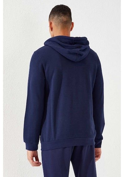 Tommy Life İndigo Kanguru Cep Standart Kalıp Kapüşonlu Erkek Sweatshirt - 87872 Indıgo
