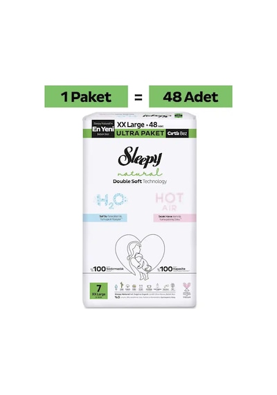 Sleepy Natural Double Soft Ultra Paket Bebek Bezi 7 Numara Xxlarge 48 Adet