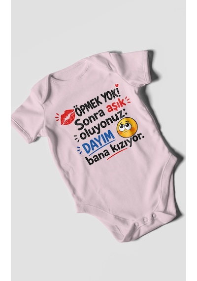 Morivokids Dayıya Özel Kısa Kollu Bebek Body %100 Pamuk Zbn169-kk Bebe Pembe