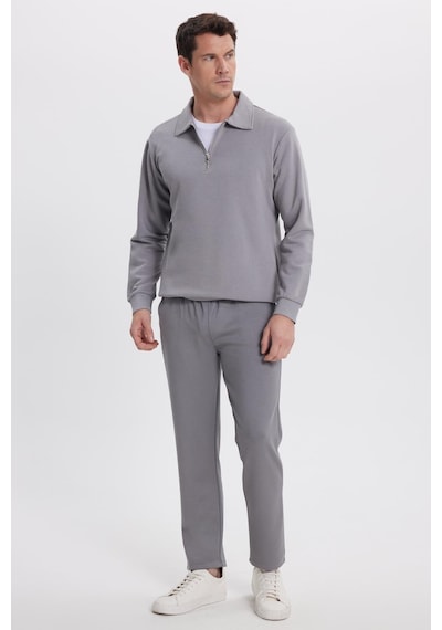 Tudors Erkek Slim Fit Dar Kesim Beli Bağcıklı 3 Cepli Geniş Paça Açık Füme Eşofman Altı-41906 Açık Füme
