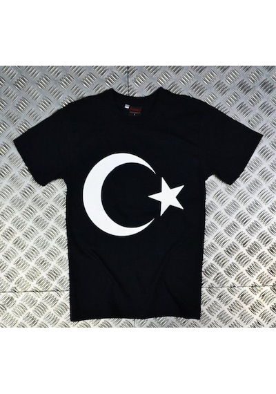 Stoned&Fame Erkek Ay Yıldız Baskılı T-shirt SIYAH