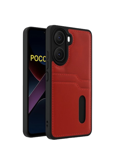 Xiaomi Poco X7 Pro Uyumlu Kılıf Sara Kartvizitli Deri Kılıf - Kırmızı