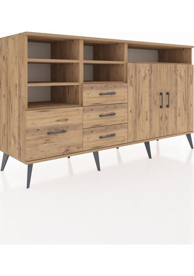 Kronos Konsol 7 Raflı 4 Çekmeceli 2 Kapaklı 176x59x99 Çam-çam Çam-çam