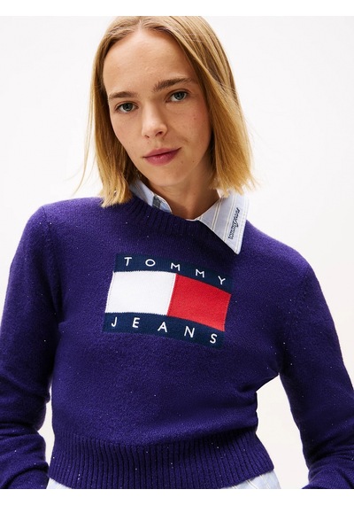 Tommy Hilfiger Tjw Işıltılı Bayrak Desenli Kadın Mor Kazak Dw0dw21690vly Mor