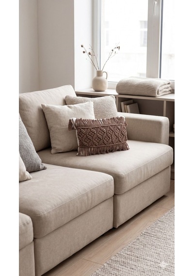 Sonbahar Esintisi: Kahverengi Makrome Lumbar Kırlent Kılıfı - Ekru Kılıflı 35x50 Cm Diğer