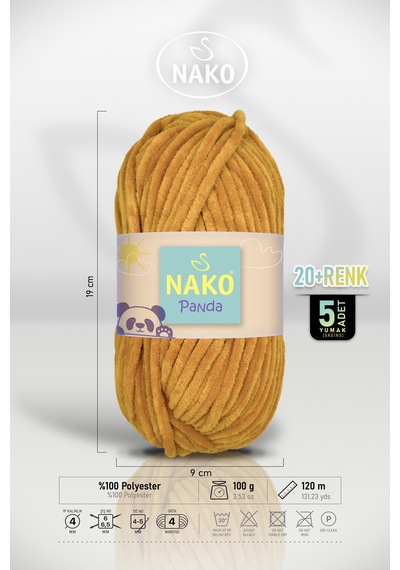 Panda - Hardal 3086 - 5'li Paket - 100gr/120m - Kadife El Örgü İpi - Amigurumi Punch İpi