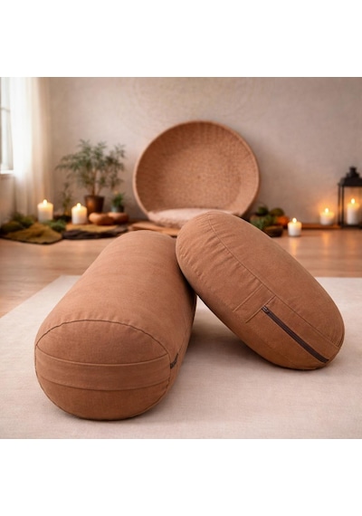 Yuvarlak Zafu Meditasyon Minderi & Bolster Minderi İkili Yoga Meditasyon Minder Seti Kahverengi