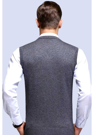 Tezzgelsin Erkek V Yaka Triko Tüylenmez Süveter Erkek Slim Fit Süveter Füme