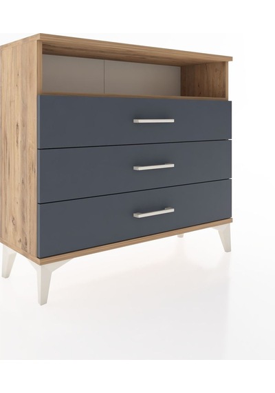 Arges Şifonyer Tek Raflı 3 Çekmeceli 88x30x80 Çam-antrasit Çam