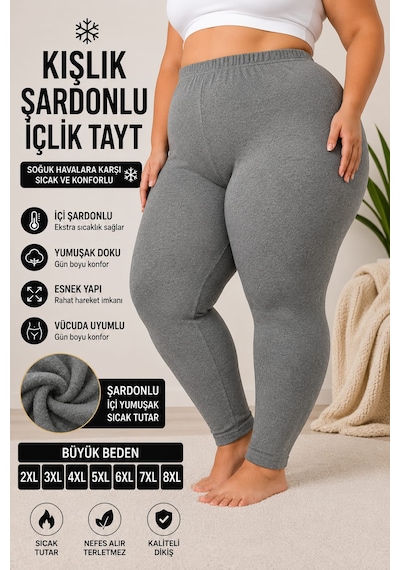 Medament Büyük Beden Gri Şardonlu Kışlık İçlik Tayt - 2xl-8xl