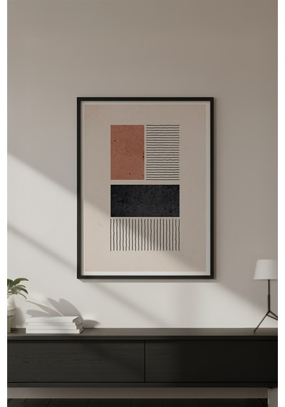 Huhuli Ahşap Siyah Çerçeveli Soyut Geometrik Desenli Tablo Huhu625