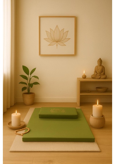 60x60 Meditasyon Minderi Seti İkili Yoga Meditasyon Minderi Lotus Çiçeği Baskılı Meditasyon Minderi Yeşil