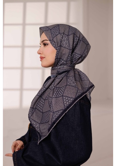 Mimiyum Mosaic Desen Soft Eşarp Antrasit Lacivert Lacivert Antrasit Çok Renkli