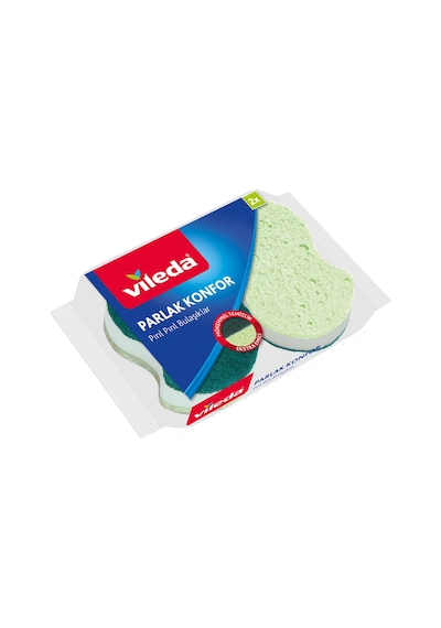 Vileda 2'li Parlak Konfor Oluklu Bulaşık Süngeri Yeşil