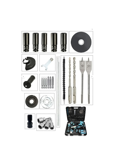 Stilmax STL6900 388VF Şarjlı 6'lı Makine Seti Matkap + Kırıcı Hilti + Taşlama + Somun Sökme + Dal Budama Makinesi