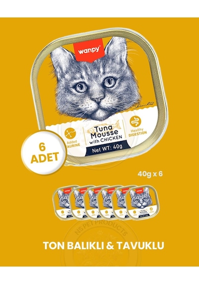 Wanpy Kedi 40g 6'lı Ton Balıklı & Tavuklu Alutray Yaş Mama