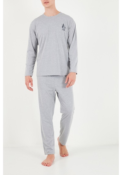 Buratti Minimal Baskılı Pamuklu Uzun Kollu Pijama Takımı Erkek Pijama Takımı 6575005 Gri Melanj
