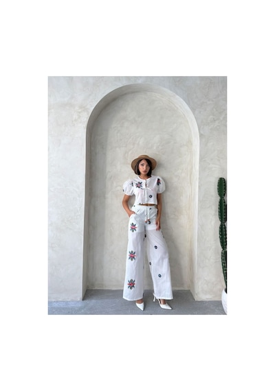 Verymoda Nakışlı Pantolon D2880 Krem Verymoda Nakışlı Pantolon D2880 Krem