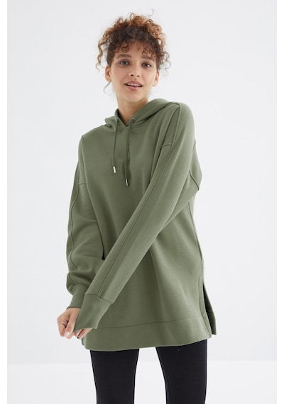 Tommy Life Çağla Reglan Kol Basic Kapüşonlu Oversize Sweatshirt Tunik - 97242 Çağla