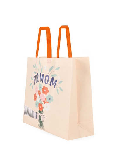 Living Anneler Günü Temalı Alışveriş Çantası - Bej - 55 Cm Çok Renkli