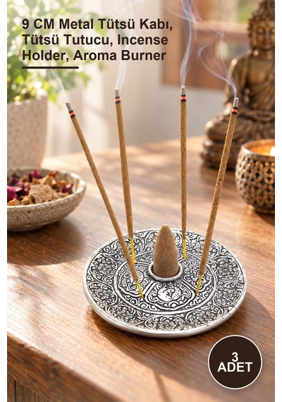 3 Adet Metal Yuvarlak Tütsülük 9 Cm Metal Tütsü Kabı, Tütsü Tutucu, Incense Holder, Aroma Burner