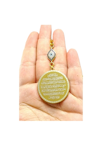 Zirkon Taşlı Nazar Detaylı Gold Çelik Çift Taraflı Ayetel Kürsi/