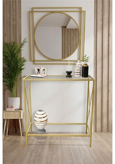 Gilda Gold Metal Dresuar Ve Ayna Seti