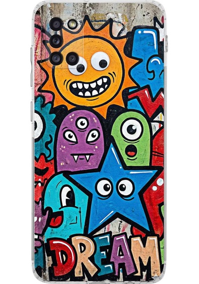 Samsung Galaxy A31 İle Uyumlu Grafiti Dream Street Tasarımlı Şeffaf Silikon Kılıf Şeffaf