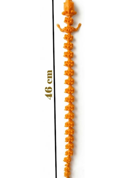 Hareketli Eklemli Yeşil Ejderha Figürü - 46 Cm Stres Oyuncağı - Esnek Eğitici Hayvan Figürü- Turuncu