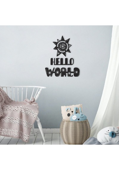 Hdrlazerdizayn Ahşap Güneş Ve 'Hello World' Duvar Yazısı Seti