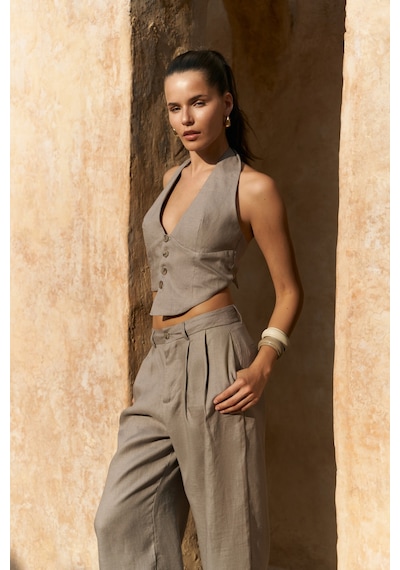 Mai Collection Mai Studios Co. Lvdovila Füme Keten Crop Yelek Pantolon Takım Füme Mai Collection Mai Studios Co. Lvdovila Füme Keten Crop Yelek Pantolon Takım Füme