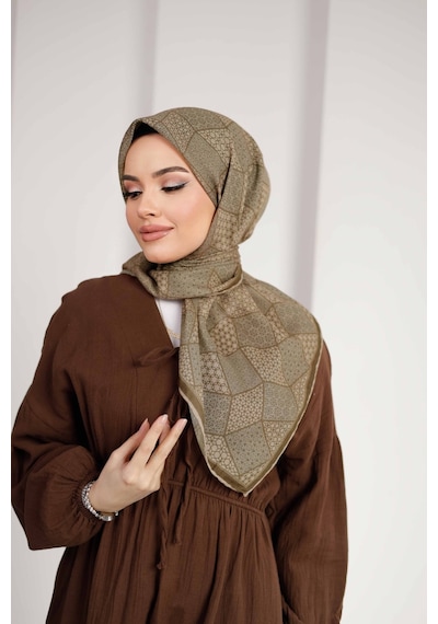 Mimiyum Mosaic Desen Soft Eşarp Haki