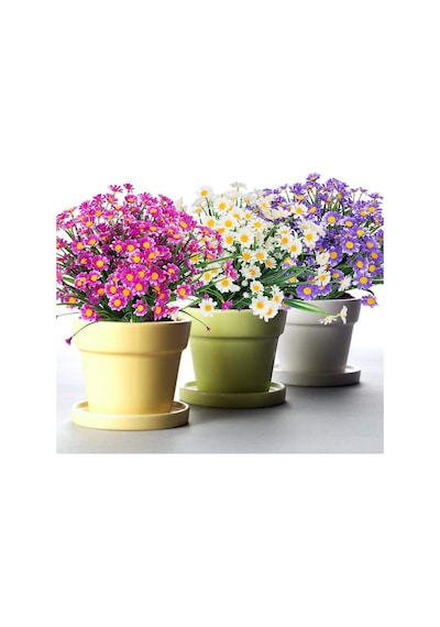 6lı Set Yapay Çiçek Lila Papatya 7 Dallı Plastik Dekoratif Yapay Bitki
