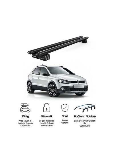 Pençe Volkswagen Polo Cross 2010 Ve Sonrası Uyumlu Siyah Ara Atkı Port Bagaj Tavan Barı