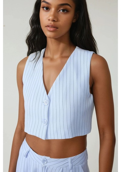 Hiccup Pika Collection Fitted Striped Crop Yelek Bebek Mavisi