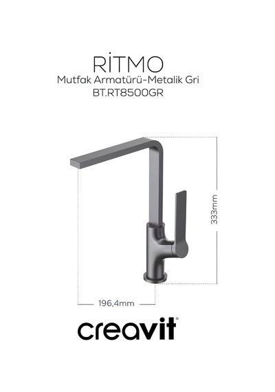 Creavit Ritmo Metalik Lavabo Banyo Eviye Bataryası 3'lü Set RT1500GR-RT2500GR-RT8500GR Gri