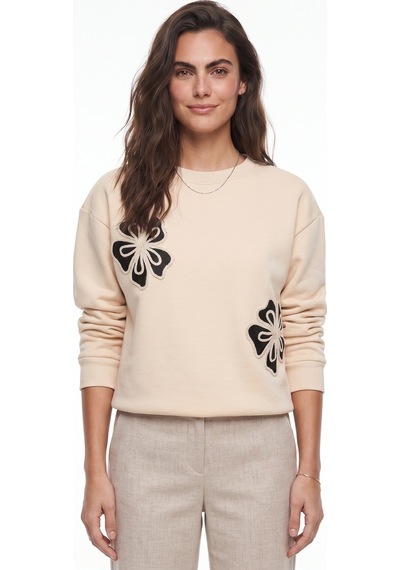 Onloox Kadın Bej Bej Pamuklu Bisiklet Yaka Uzun Kollu Rahat Kesim Çiçek Nakışlı Üç İplik Şardonlu Sweatshirt Onloox Kadın Bej Bej Pamuklu Bisiklet Yaka Uzun Kollu Rahat Kesim Çiçek Nakışlı Üç İplik Şardonlu Sweatshirt