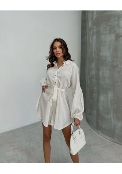 Fashion Cocktail Uzun Kol Casual Kabartma Kumaş Yakalı Düğmeli Boyfriend Gömlek Stil Şortlu Tulum Krem Fashion Cocktail Uzun Kol Casual Kabartma Kumaş Yakalı Düğmeli Boyfriend Gömlek Stil Şortlu Tulum Krem