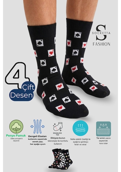 Socketta 4'lü Karışık Renk Erkek Fashion Pamuk Dikişsiz Takviyeli Gaming Soket Çorap - Premium Siyah Socketta 4'lü Karışık Renk Erkek Fashion Pamuk Dikişsiz Takviyeli Gaming Soket Çorap - Premium Siyah