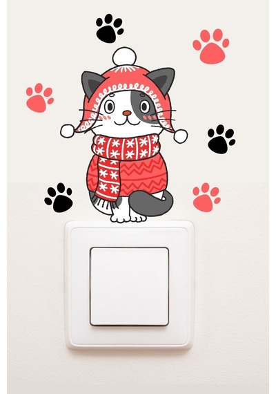 Priz Yılbaşı Kedi Ve Patiler Dekoratif Priz Sticker