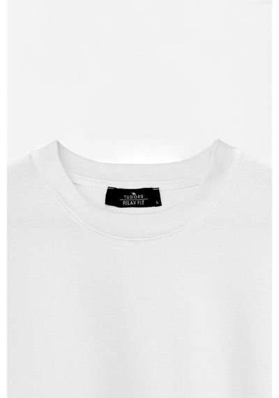 Tudors Unisex Relax Fit Rahat Kesim Yumuşak Dokulu Basic Bisiklet Yaka Beyaz Tişört-30846-Beyaz