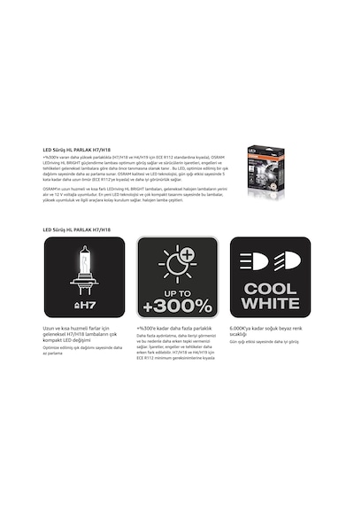 Osram H7 Led Xenon %300 Bright 4 Yıl Garantili 19w-12v