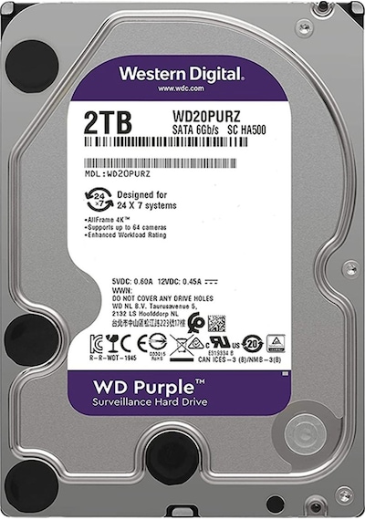 Wd Western 2 TB Purple 3,5" 64 GB 5400 RHM WD20PURZ Harddisk