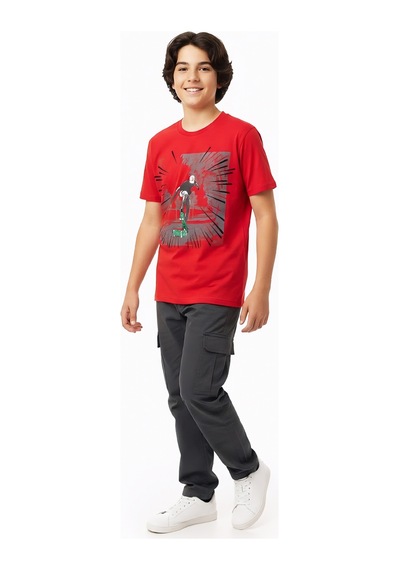 Modanino Erkek Çocuk %100 Pamuk T-shirt-kaykay Baskılı-12-16 Yaş 12526 Kırmızı