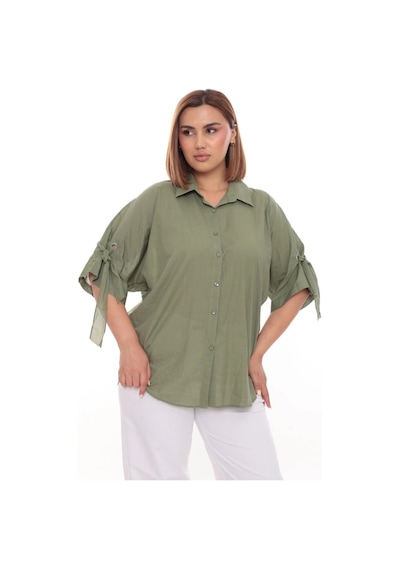 Lady Majestic Cotton Büyük Beden Kadın Pamuklu Gömlek Rahat Kesim, Düğmeli, Volan Kol Detaylı Haki Lady Majestic Cotton Büyük Beden Kadın Pamuklu Gömlek Rahat Kesim, Düğmeli, Volan Kol Detaylı Haki