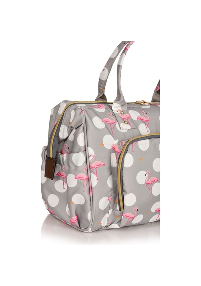 Lal Baby Baggage Bag Flamingo Gri Omuz Askılı Anne Bebek Bakım Çantası Gri