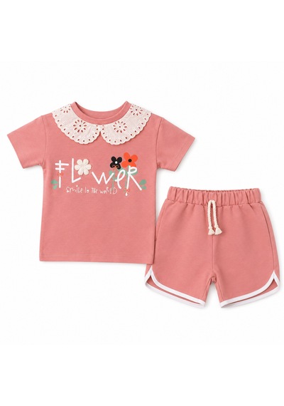 Tucankids Kız Çocuk Pembe Yakalı Baskılı İkili Takım