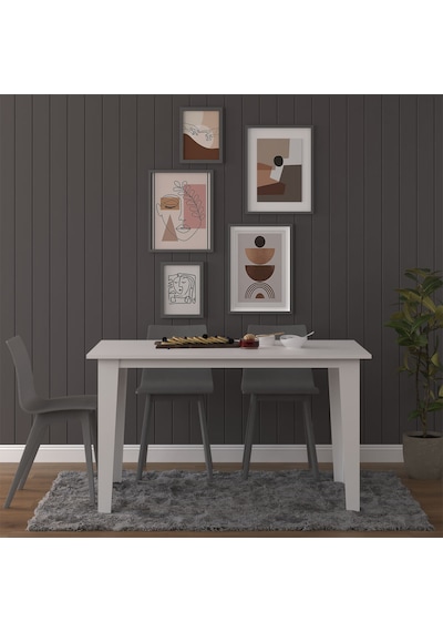 Asra Trend Yemek Masası YM-01 %100 MDF 4-6 Kişilik Mutfak Salon Masası Beyaz Beyaz