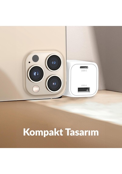 Juo 35W GaN USB-C + USB-A Şarj Aleti iPhone & Apple Uyumlu iPad  & Samsung PPS PD QC4.0 Type-C Hızlı Şarj Cihazı Beyaz